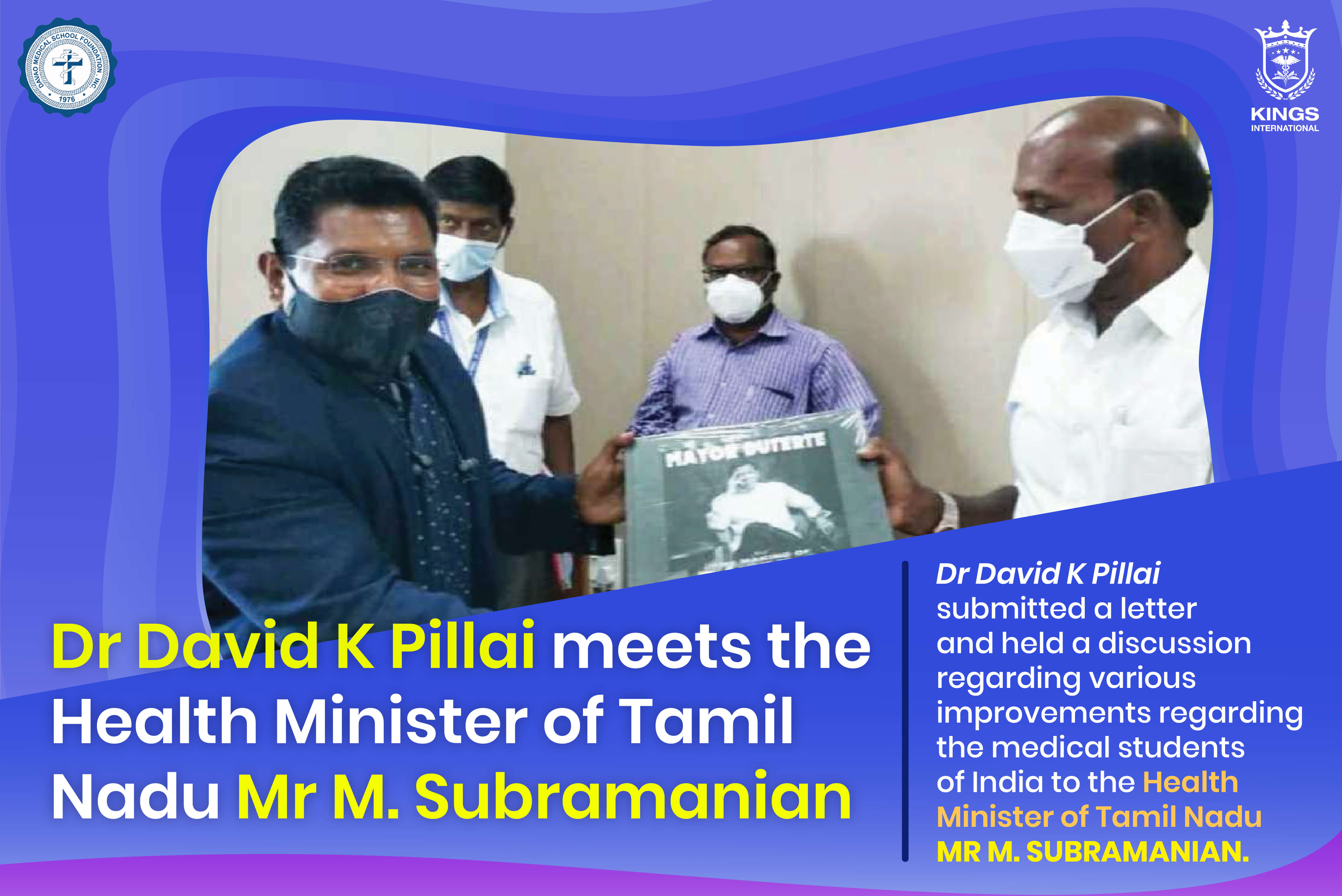 Dr David K Pillai meets the Health Minister of Tamil Nadu Mr M. Subramanian