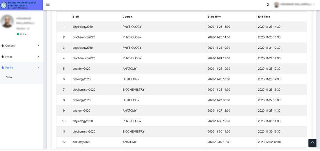 DMSF Class Schedules, Notes & Profile